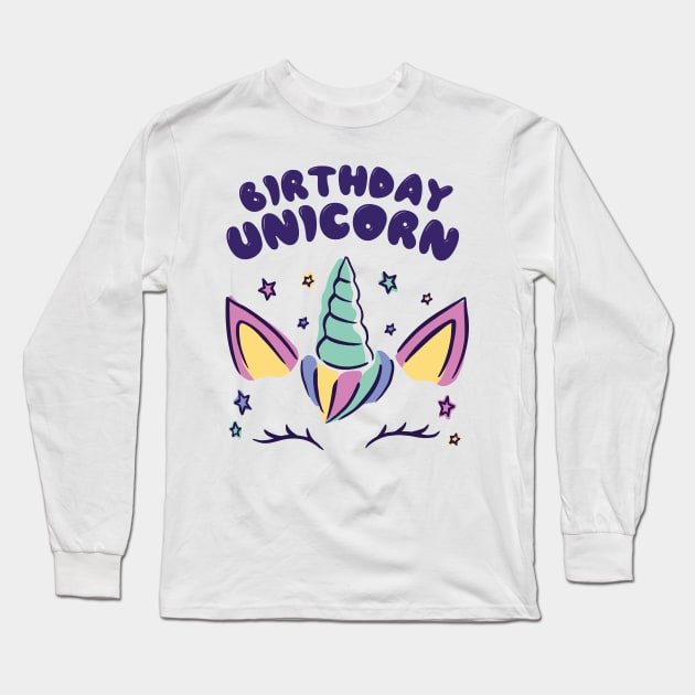 Cute Magical Birthday Unicorn Rainbow Horn Girl Long Sleeve T-Shirt by deificusArt